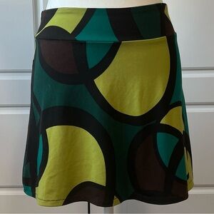 SM Stretchy Mini Skirt Geometric Pattern Green & Black Handmade by Melanie Grace